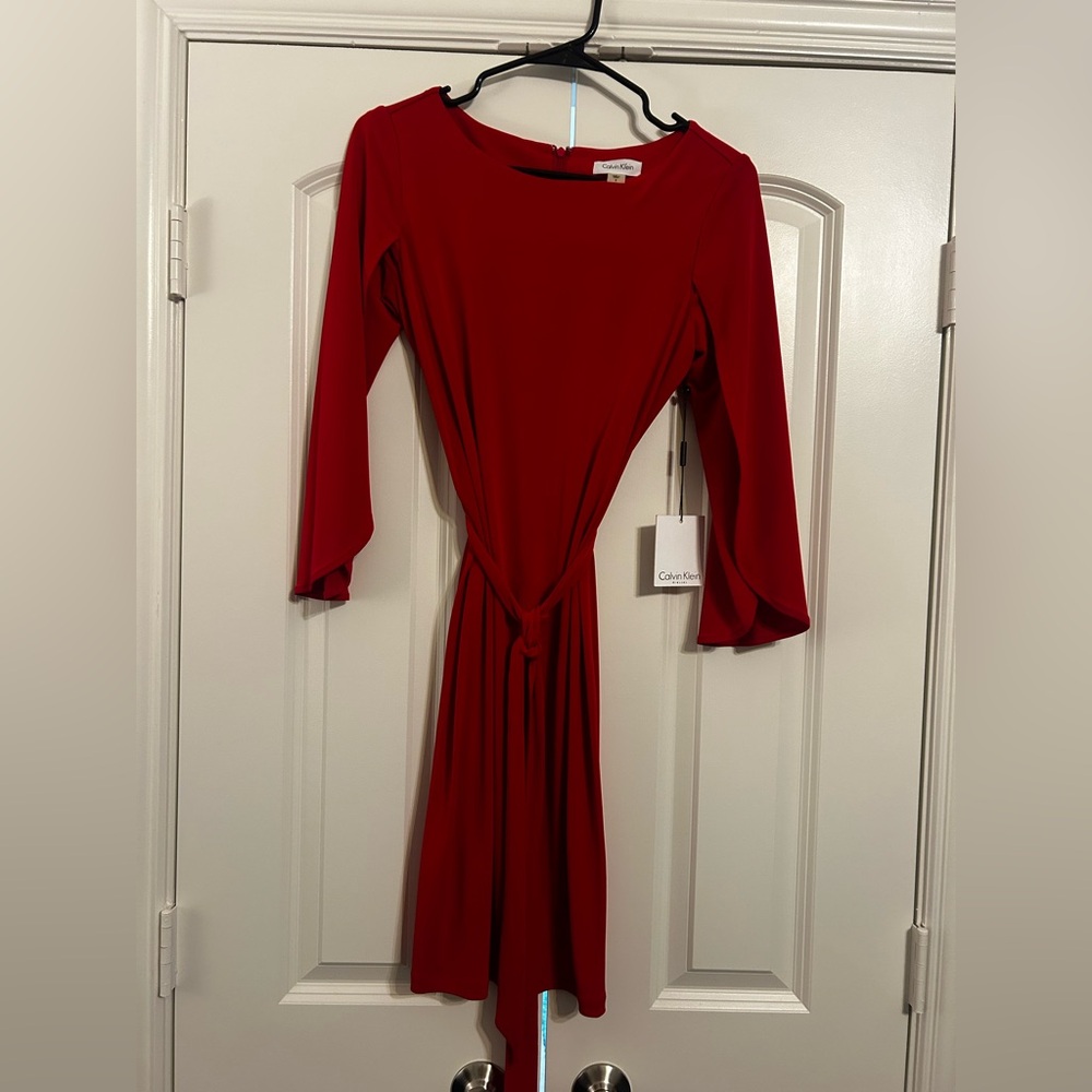 Calvin Klein Long Sleeve Red Dress